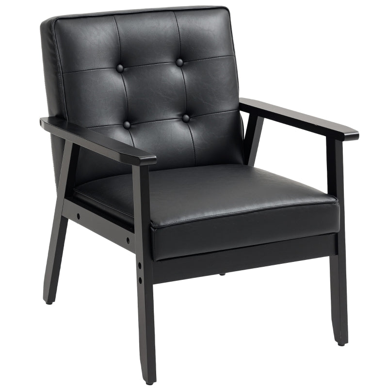 Retro-Style Accent Chair with Faux Leather Seat in Black for Stylish Home Decor