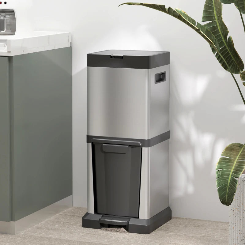 34L Double Compartment Kitchen Trash Can with Soft-Close Lid for Efficient Waste Separation
