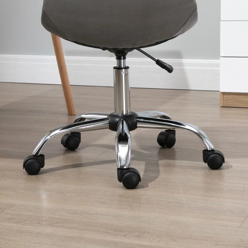 Vinsetto Ergonomic Velvet Office Chair - Adjustable Height, Armless Design, Wheels - Stylish Grey Executive Chair for Home & Study