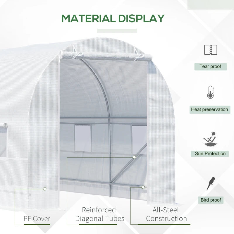 Green Walk-in Garden Greenhouse with Mesh Windows, 4.5 x 2 x 2 m