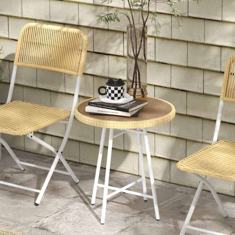 Natural Wood Finish Rattan Outdoor Side Table - Brown