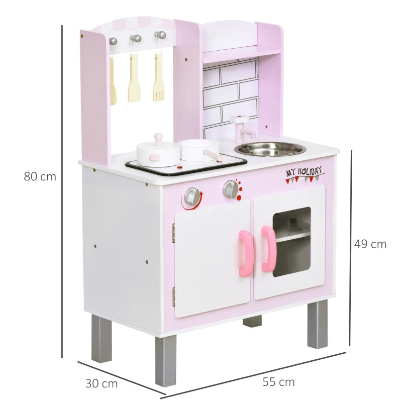 Kids Pretend Kitchen Playset with Cooking Toy Accessories - Fun Pink Role Play Set for Creative Young Chefs