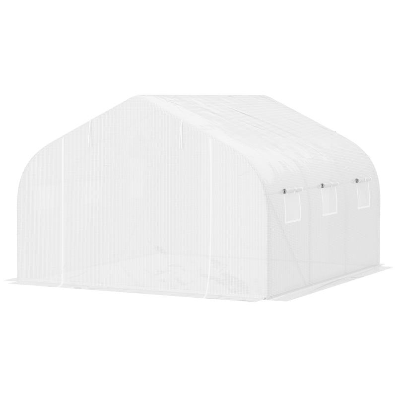 Green Walk-In Garden Poly Tunnel Greenhouse, 4.5 x 3 x 2m, White