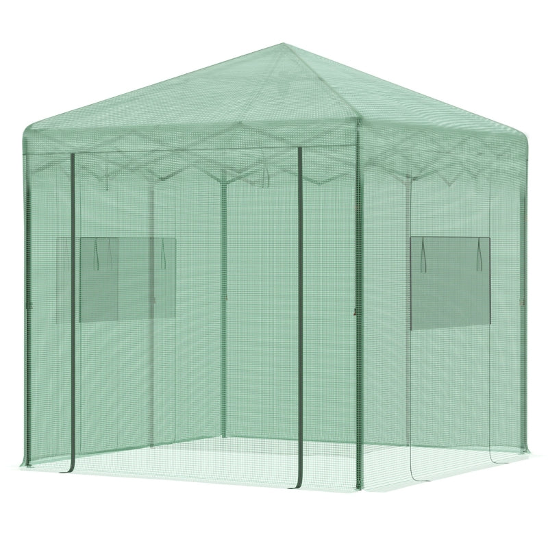 Green Walk-in Tomato Greenhouse, Portable with PE Cover, Steel Frame - 2.4 x 1.8 x 2.4m