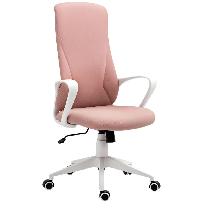 Vinsetto Pink High Back Office Chair - Adjustable Fabric Desk Chair with Armrests & Swivel Wheels for Comfort