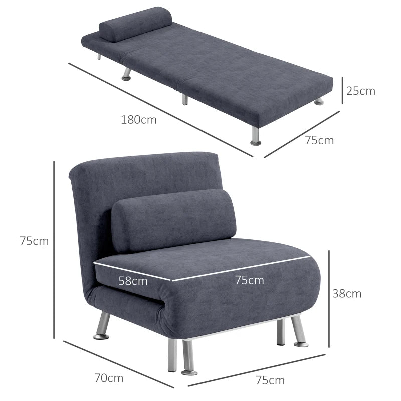 Charcoal Grey Velvet-Feel Sleeper Chair for Stylish and Comfortable Seating Solutions