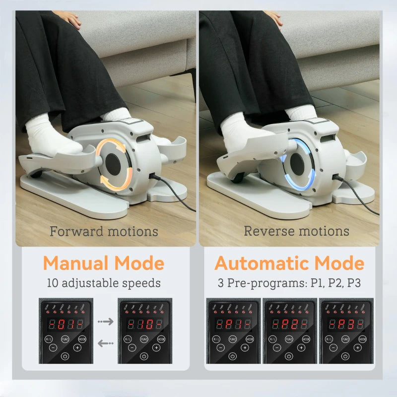 Under Desk Elliptical Machine Mini Electric Pedal Exerciser for Seniors with LCD Monitor Remote Control 10 Speed Settings Quiet Portable White