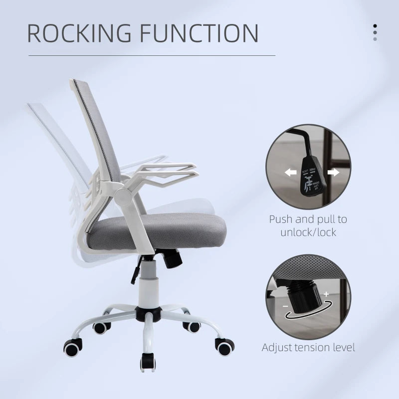 Vinsetto Grey Office Chair with Flip-up Armrests, Mid Back Mesh Design, Lumbar Support, Adjustable Height & Swivel Wheels