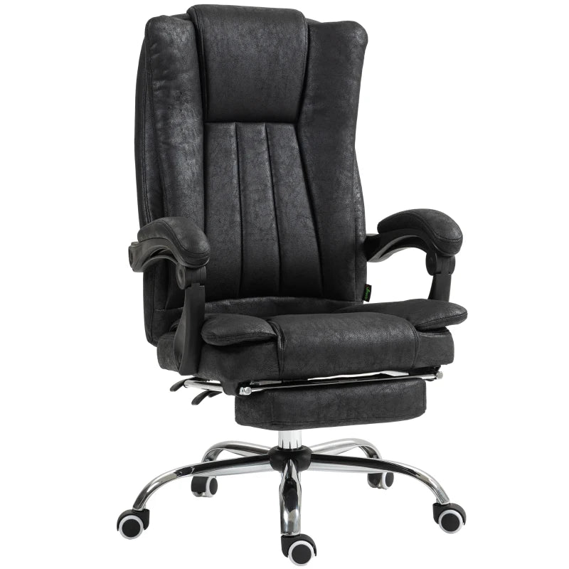 Vinsetto Microfibre Home Office Chair - Reclining Desk Chair with Armrests, Swivel Wheels & Footrest - Black