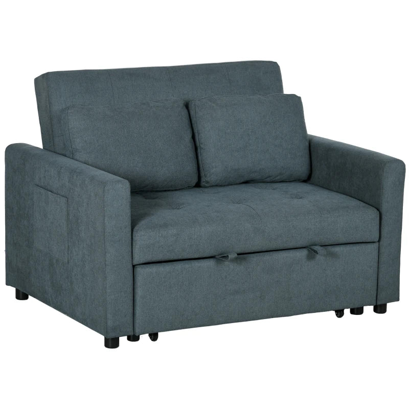 Charcoal Grey Loveseat Sofa Bed with Cushions and Side Pockets for Living Room