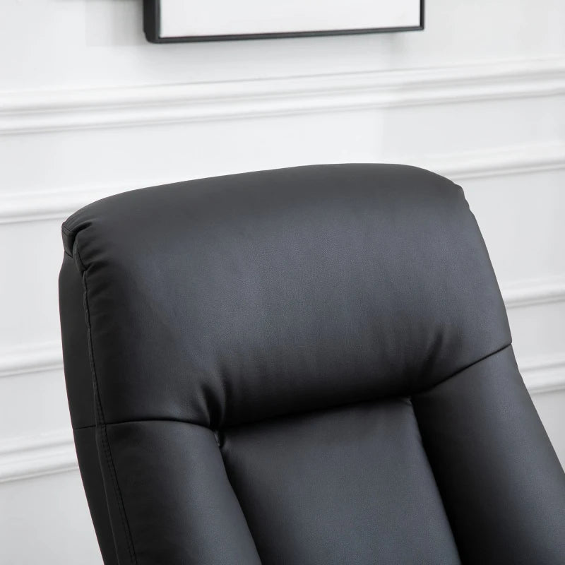 10-Point Massage Recliner Armchair with Footrest in Black PU Leather - Heated Comfort Chair