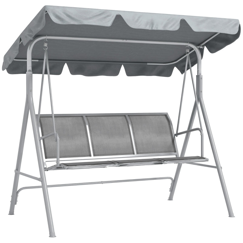 Light Grey Metal Garden Swing Chair, 3-Seater Patio Hammock Bench