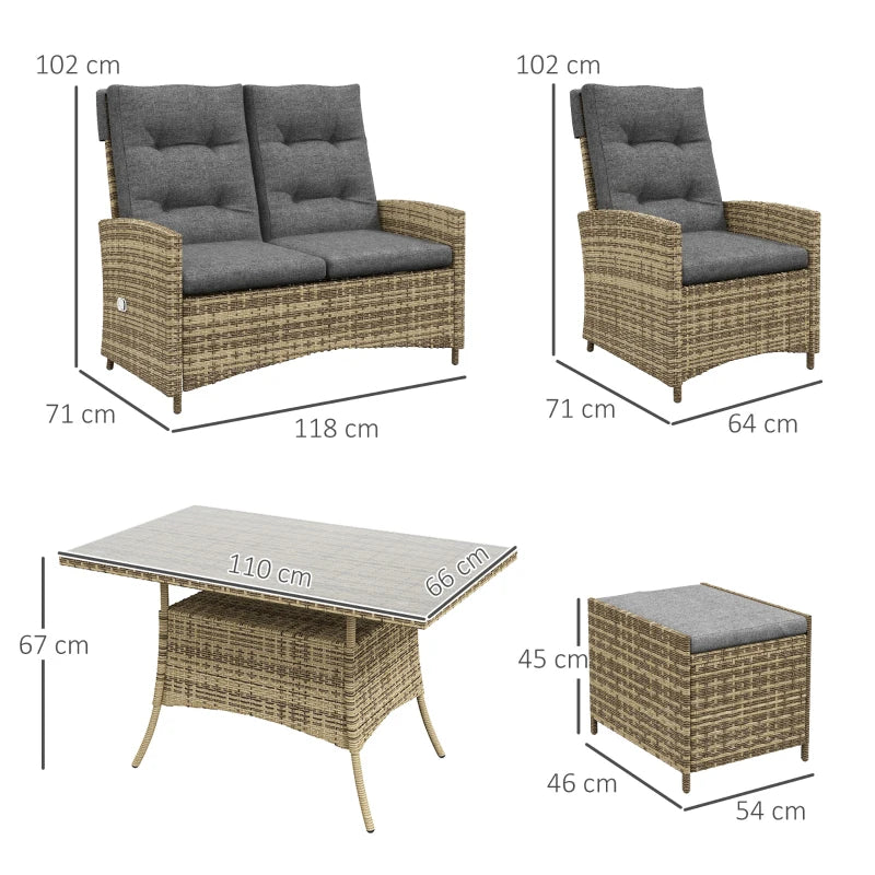 Grey 6-Piece Rattan Garden Set with Reclining Chairs