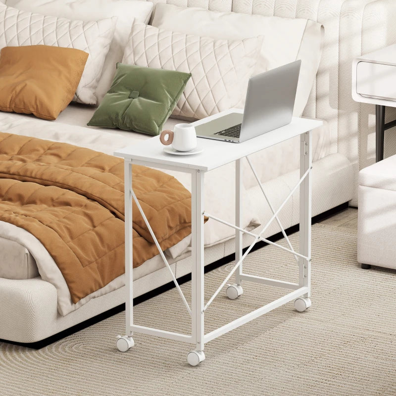 Versatile 80 cm Folding Desk on Wheels - Space-Saving White Home Office Table for Easy Mobility and Storage