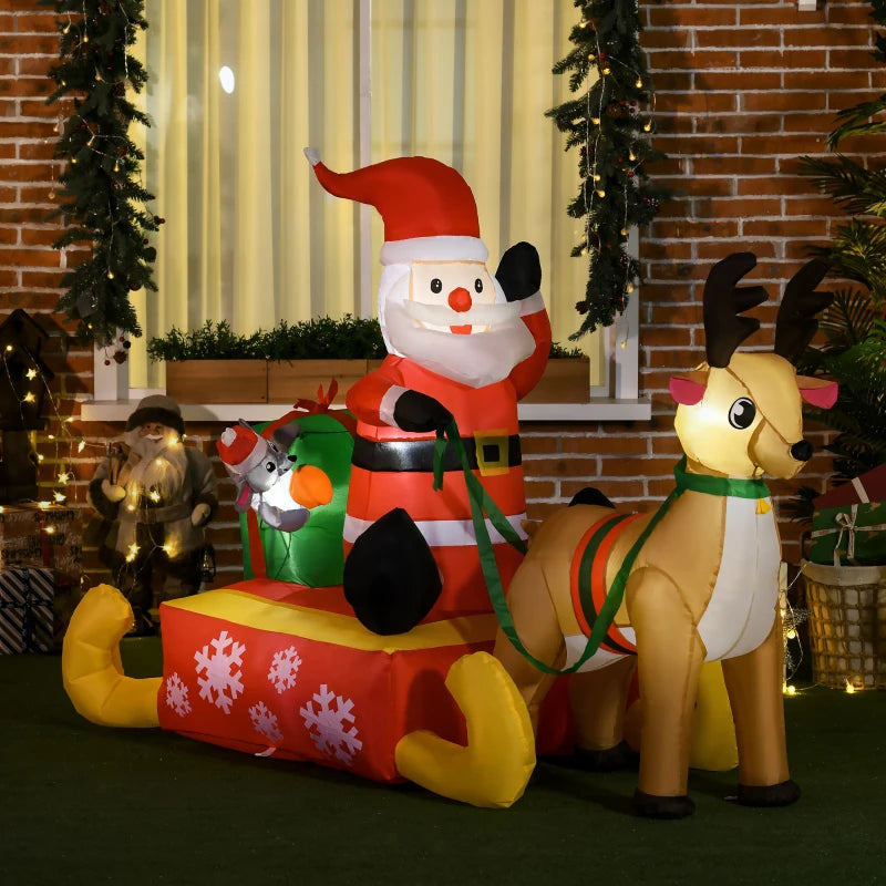 4ft Inflatable Santa Sleigh with Reindeer - Christmas Garden Decoration, Blow Up Xmas Décor for Holiday Cheer