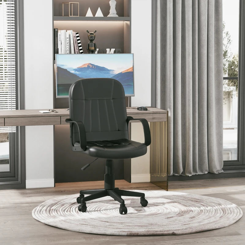 Swivel Executive Office Chair PU Leather Computer Desk Chair Adjustable Height with Wheels Black