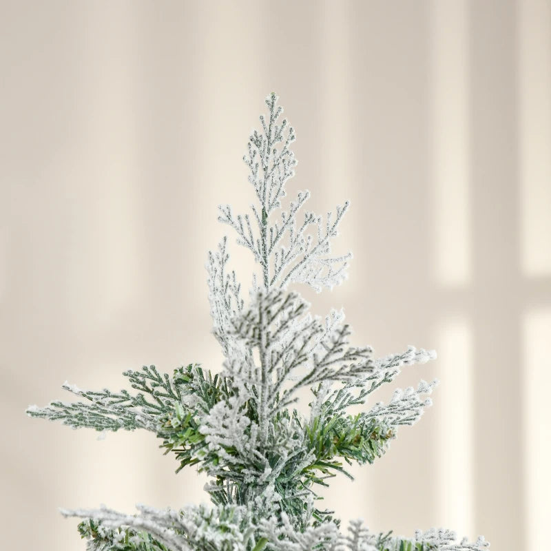 6 Ft Snow Flocked Artificial Christmas Tree - Realistic Cypress Branches, Auto Open, Lush Green Holiday Decor