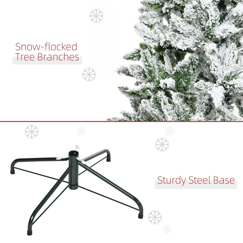 6 Ft Snow Flocked Artificial Christmas Tree - Realistic Pine with Auto Open & Steel Base - Festive Green Decor