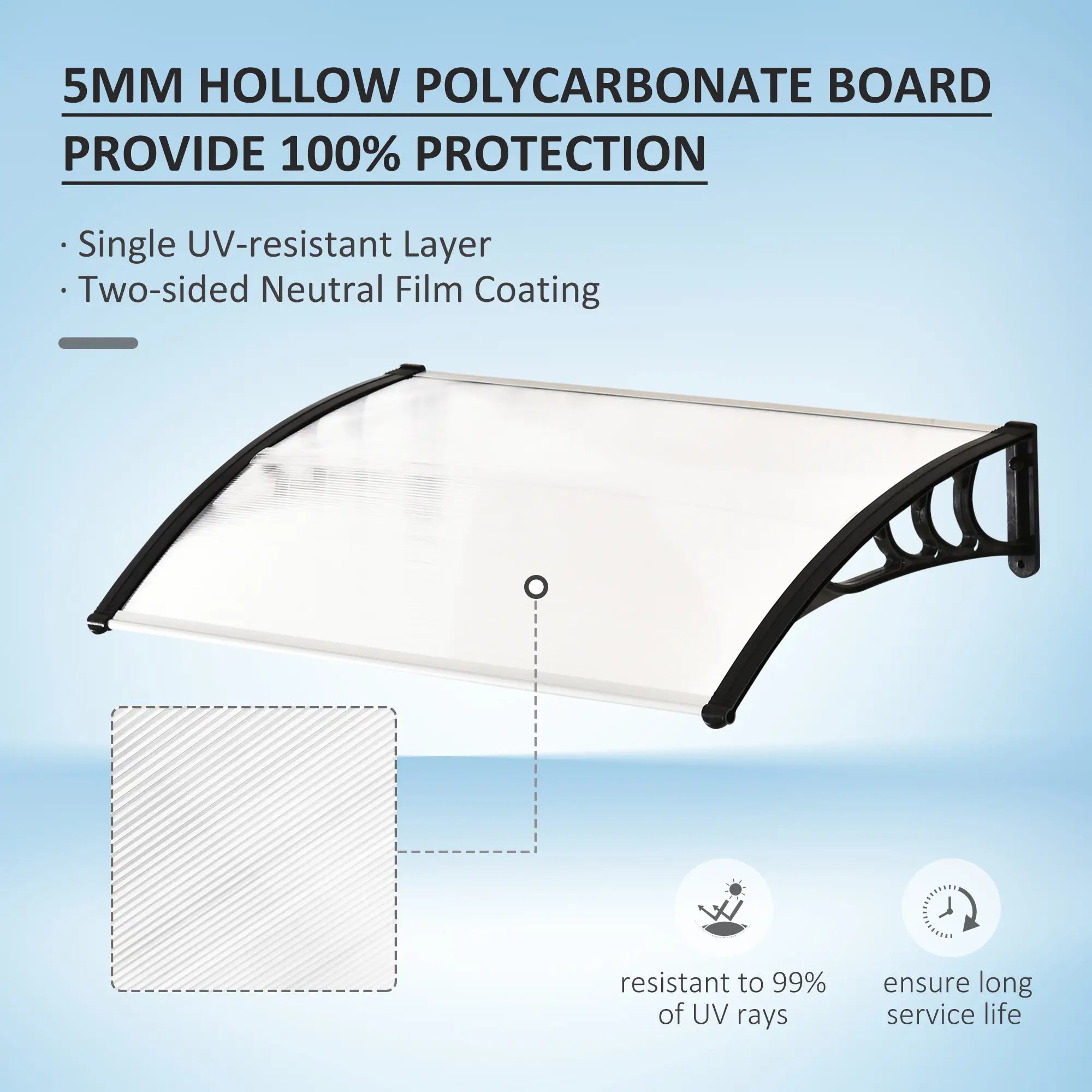 120 x 75cm White Curved Door Canopy - Rigid Polycarbonate