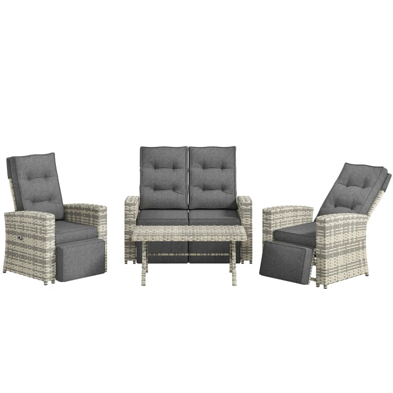 4-Piece Light Grey Rattan Outdoor Sofa Set with Glass Top Table