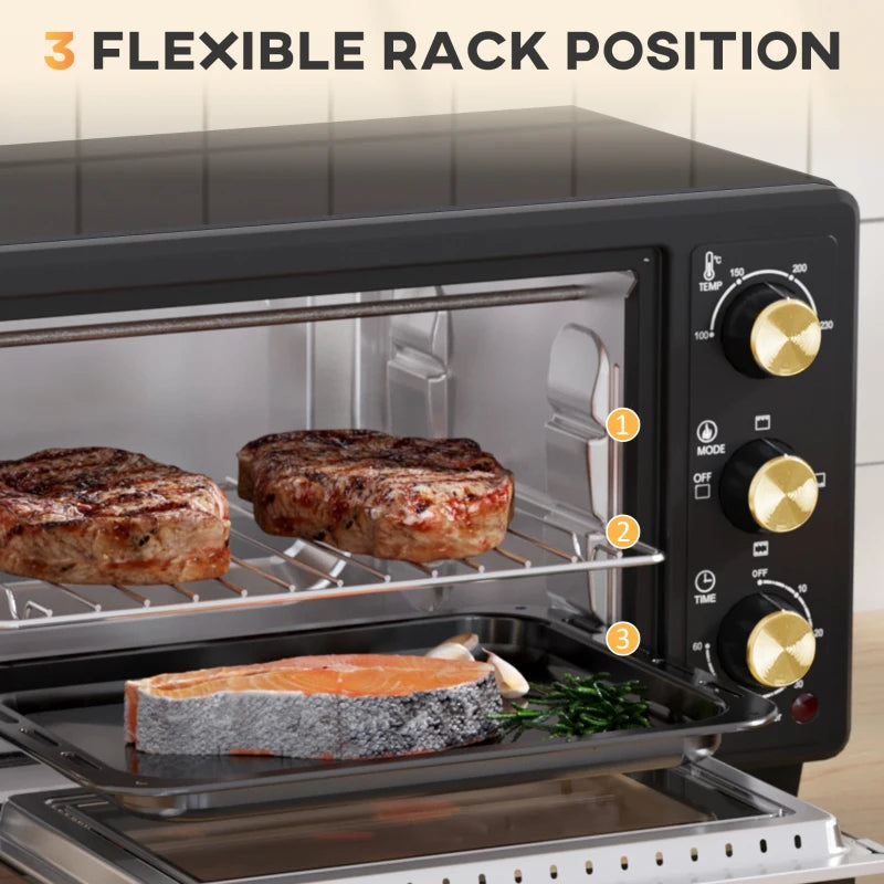 16L Mini Countertop Oven - 1400W Powerful Cooking, Compact Design, Black Finish - Perfect for Small Spaces & Quick Meals