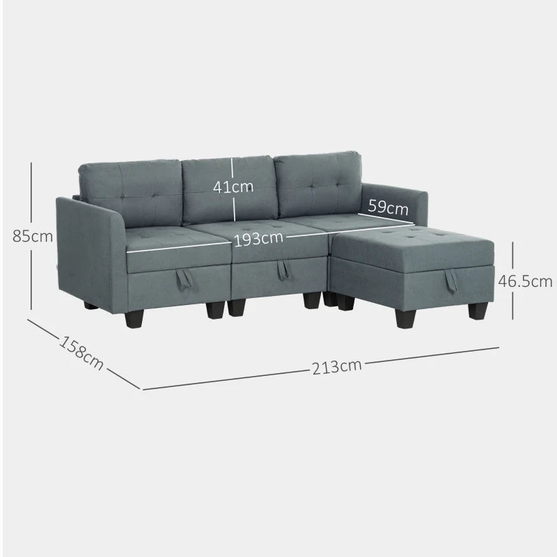 Dark Grey 'L' Shape Modular Sofa with Storage for Stylish Living Room