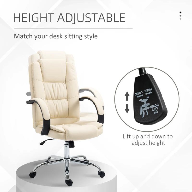 Vinsetto Beige PU Leather Office Chair - Adjustable Height, Soft Padded Seat & Backrest, Swivel Rolling Desk Chair
