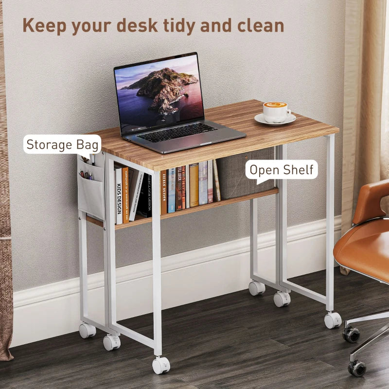 80 cm Drop Leaf Writing Desk - Natural Wood Finish, Space-Saving Home Office Table, Stylish and Functional Workstation