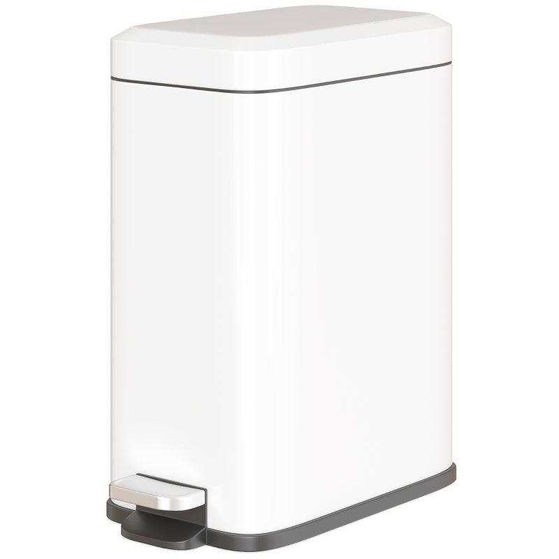 5L Rectangular Compact Steel Trash Can with Removable Bucket & Quiet-Close Lid - Ideal for Home, Office, Bathroom, Living Room - Clean White