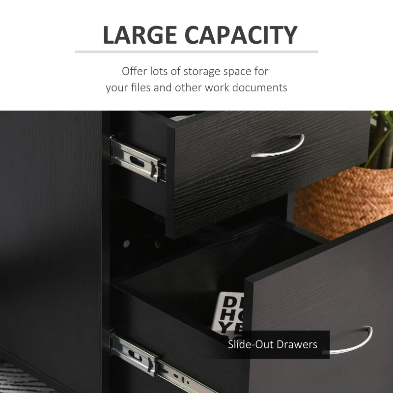 Stylish Black Wood Grain Two Drawer Filing Cabinet on Wheels - Perfect for Home Office Organization
