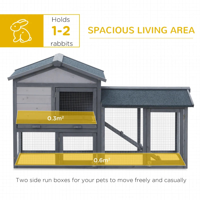 Premium Double Tier Wooden Rabbit Hutch Outdoor - Water-Resistant Roof, Ramp, 147x54x84 cm, Stylish Grey Design