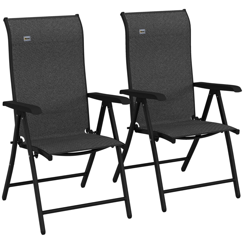 Grey Folding Garden Chairs with Adjustable Backs - Set of 2