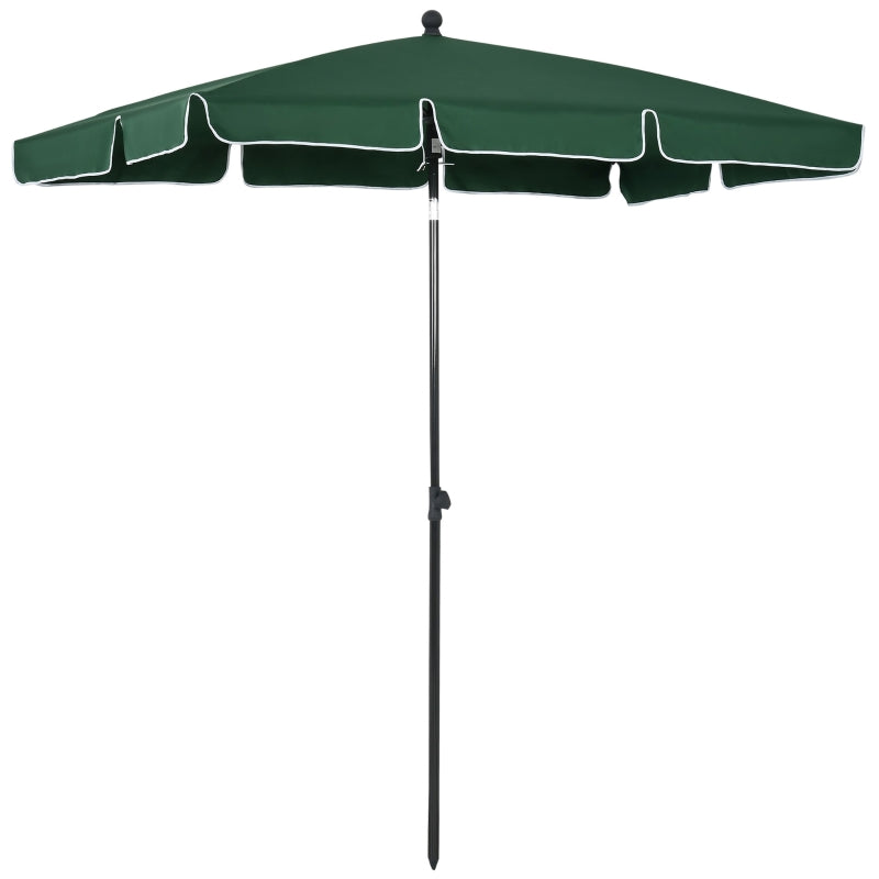 Green Rectangular Garden Parasol Umbrella with Ruffles, Aluminium Pole - 2 x 1.3m