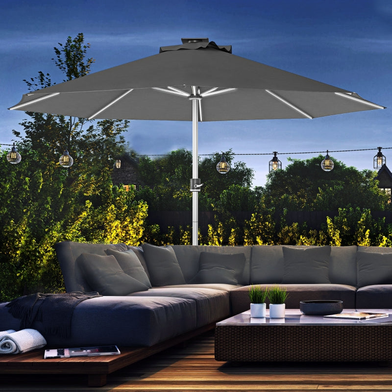 Grey 3m Solar LED Patio Umbrella