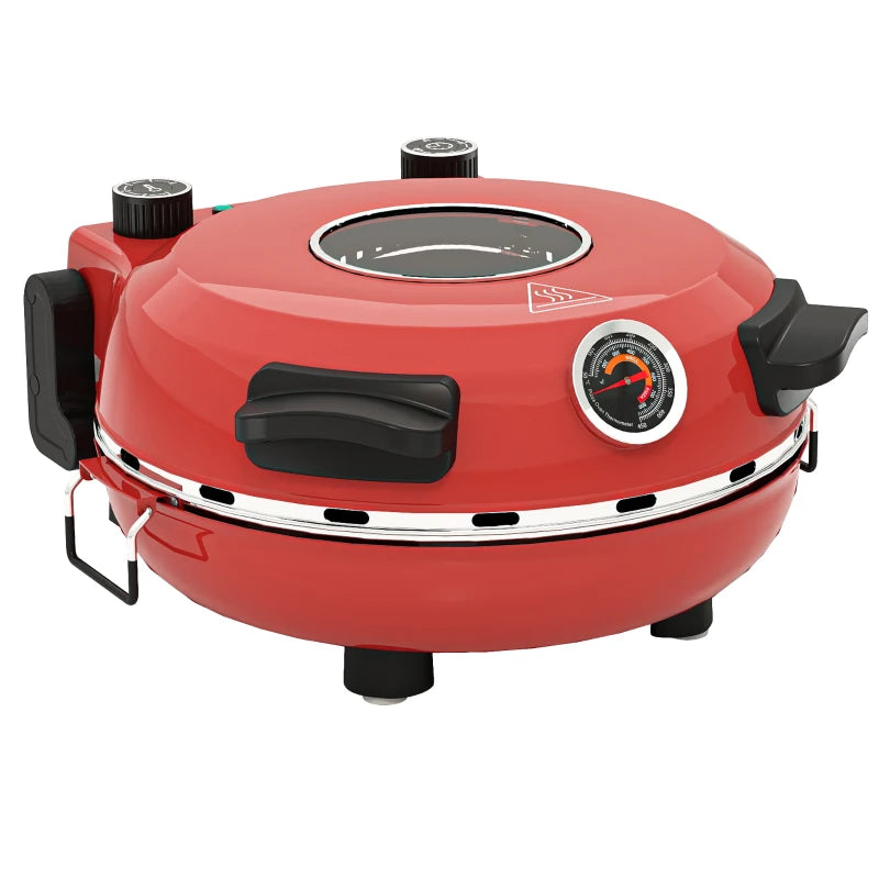 1200W Electric Pizza Oven - 12 Inch Maker with Viewing Window, Dual Temp Control, Timer & Overheat Protection - Red