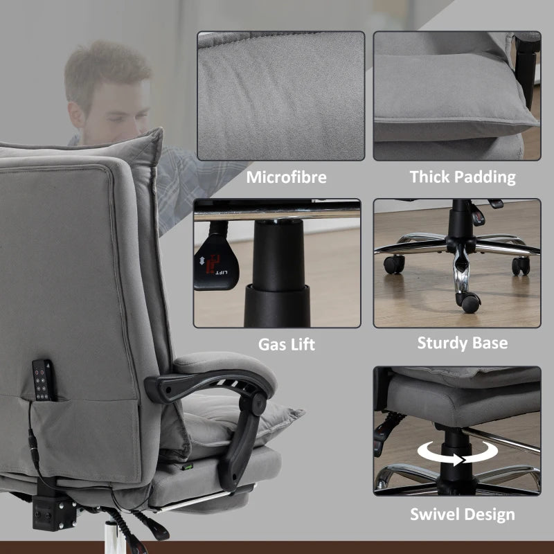 Vinsetto Grey Massage Office Chair with Footrest, 6-Point Massage & Heat, 155° Recline, Thick Padding for Home Comfort