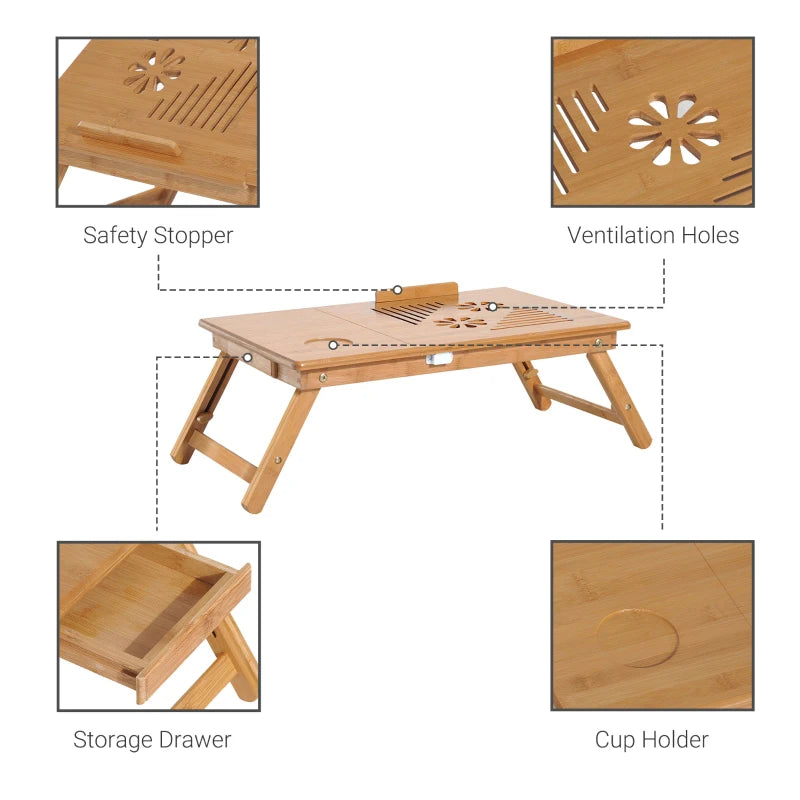 Adjustable Portable Laptop Desk with Drawer - Foldable Notebook Tray for Bed & Sofa (55x35x22-32.5 cm)