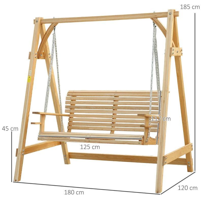 Natural Wood 2-Seater Garden Swing Hammock