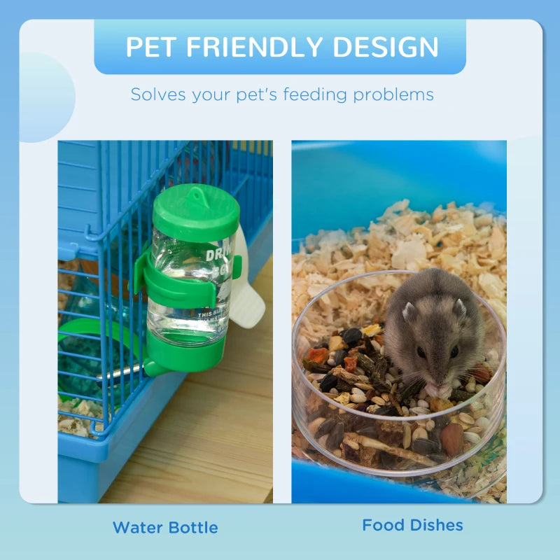 5-Tier Hamster Cage with Exercise Wheels, Tunnel Tube, Water Bottle & Dishes - Blue Habitat for Dwarf Mice