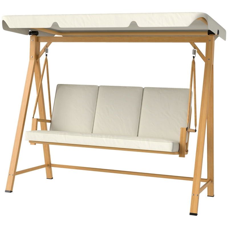 Beige Three-Seater Garden Swing Bench with Adjustable Canopy for Outdoor Relaxation