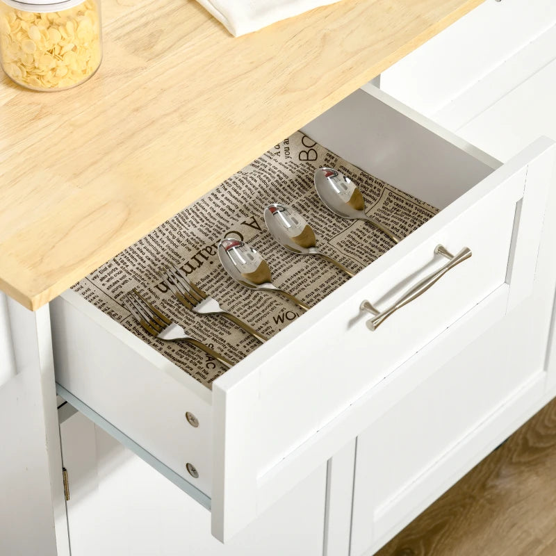 White Kitchen Island Utility Cart with 2 Storage Drawers & Cabinets - Perfect for Dining Room Organization