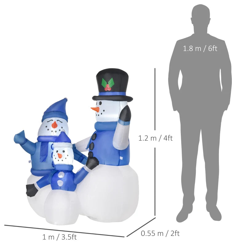 4ft Inflatable Christmas Snowmen Family - LED Holiday Yard Decorations for Indoor & Outdoor Festive Cheer