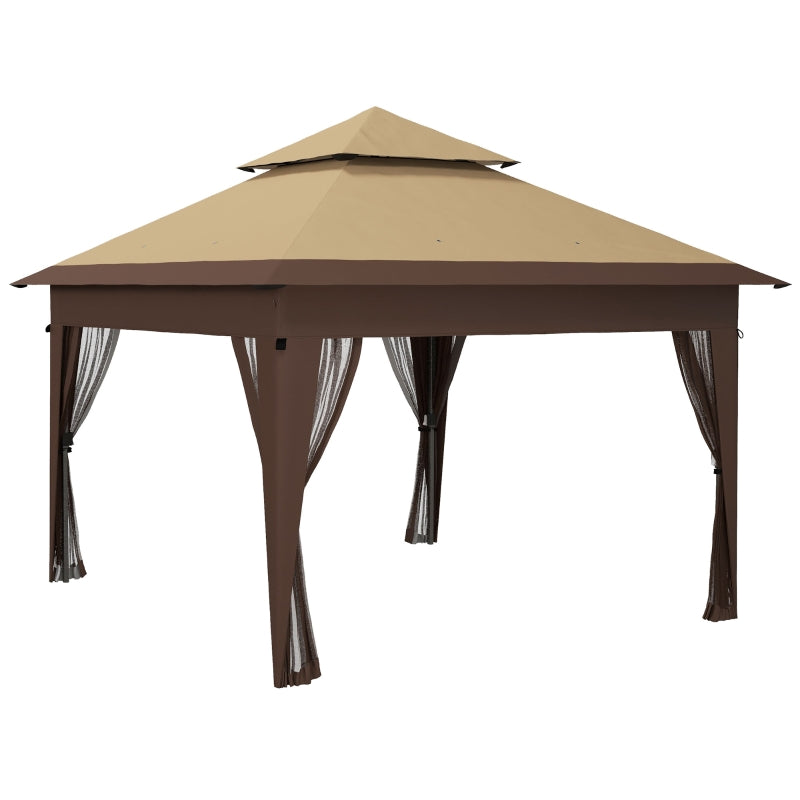 Khaki Pop-Up Gazebo with Mosquito Netting and Double Roof