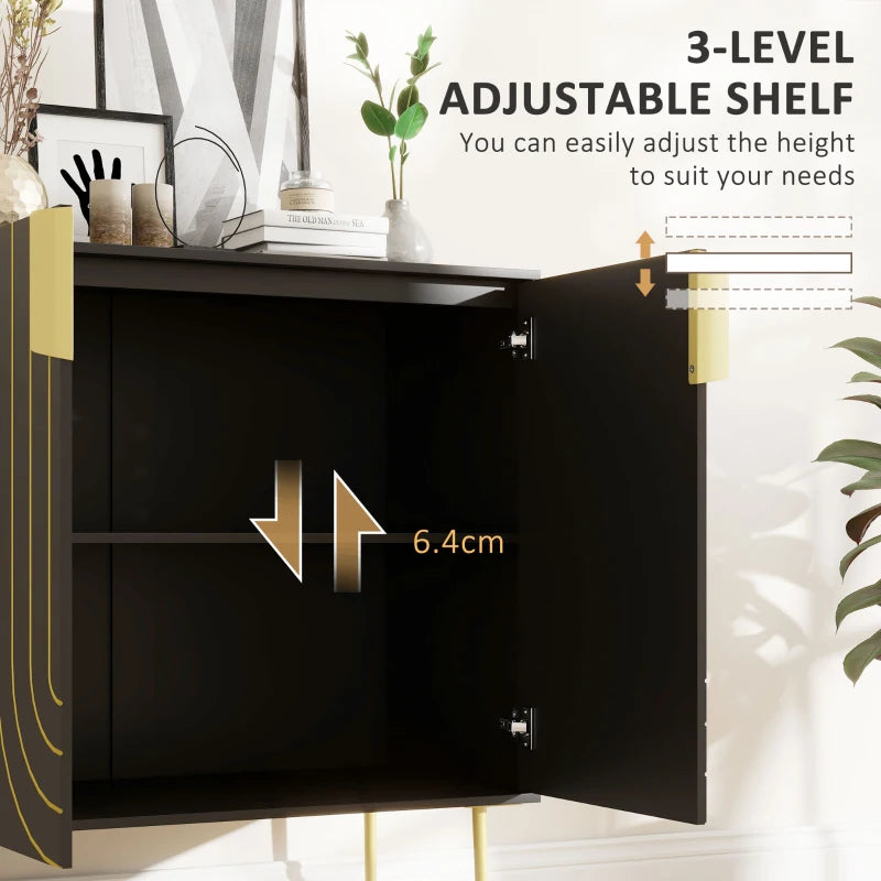 Art Deco Inspired Black and Gold Sideboard with Adjustable Shelf - Elegant Storage Solution for Modern Homes