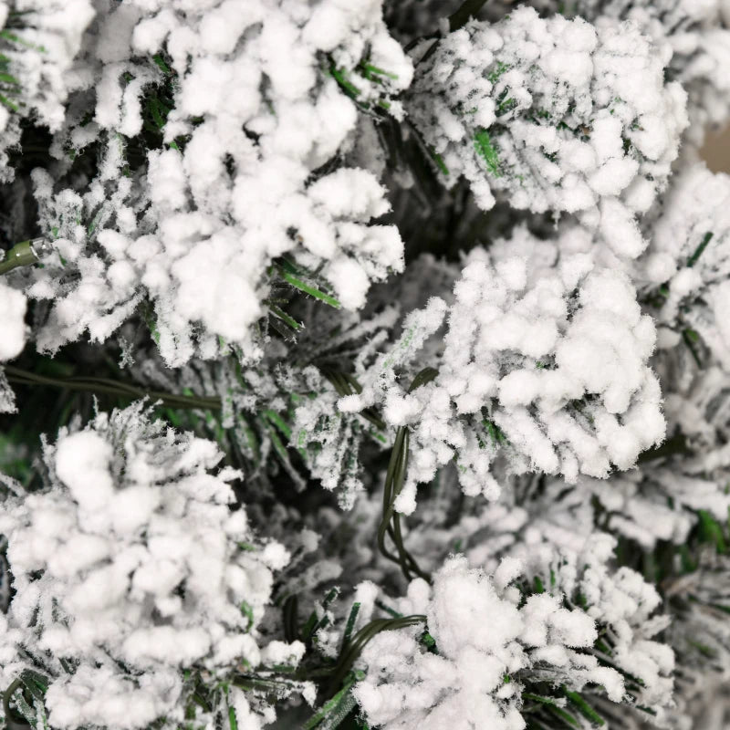 5FT Prelit Snow Flocked Christmas Tree with Warm White LED Lights - Festive Green & White Holiday Home Decoration