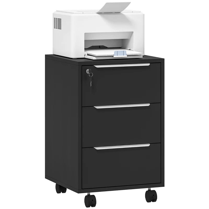 Secure Black Three-Drawer Locking Filing Cabinet for Home Office - Stylish Storage Solution for Documents and Files