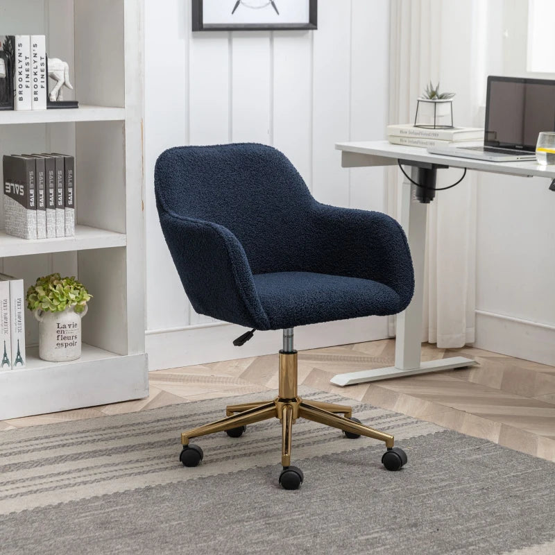 Adjustable Height Ergonomic Swivel Executive Office Chair with Gold Legs - Dark Blue, 58x58x86 cm, Stylish Comfort for Home & Office