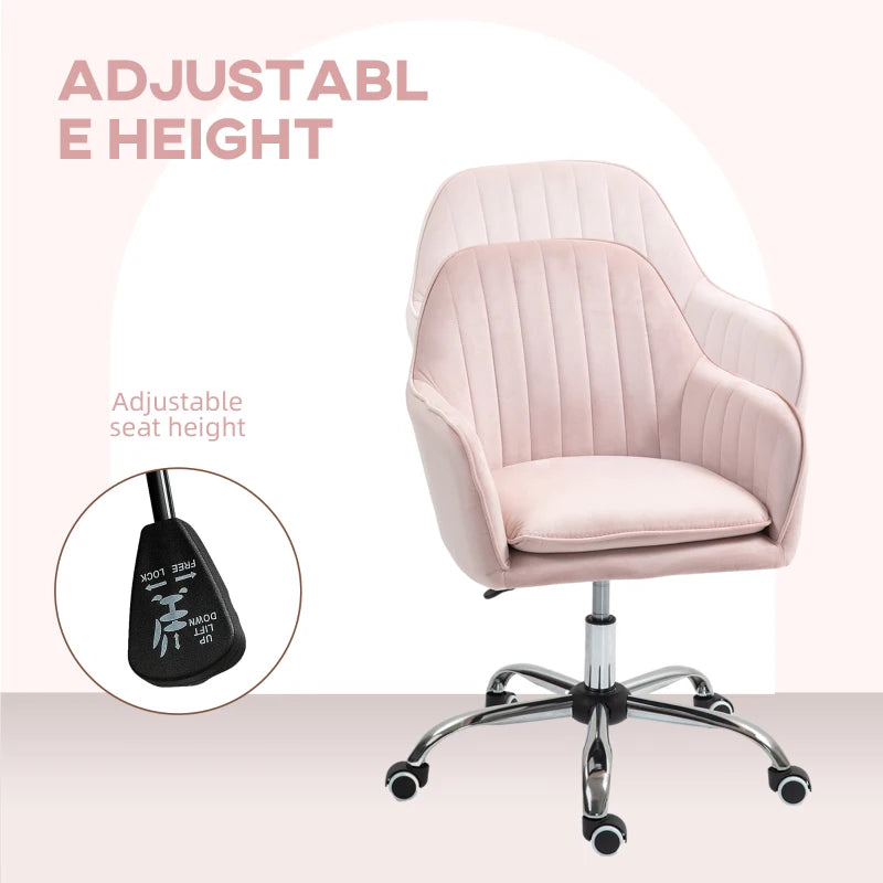 Stylish Pink Velvet-Feel Tub Office Chair with Comfortable Seat Cushion - Perfect for Home or Office Decor