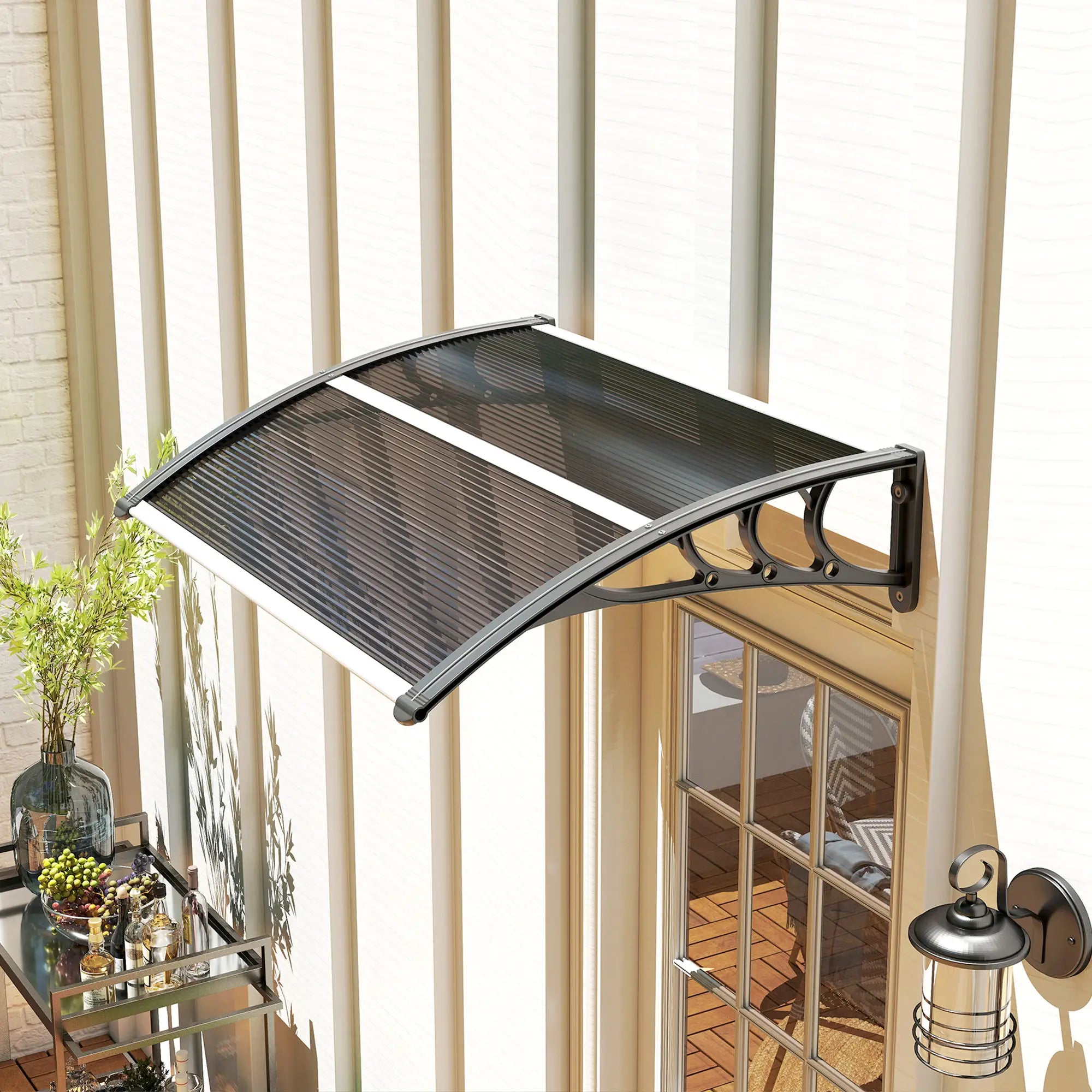 100 x 75cm Black Front/Back Door Canopy - Polycarbonate Rain Shelter - UV/Water/Rain Resistant