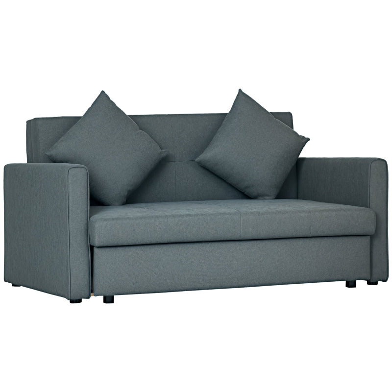 Modern 2 Seater Sofa Bed with Hidden Storage, Cotton Loveseat Couch and Cushions for Living Room, Dark Grey